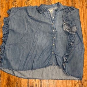 Zara Women Denim ruffle blouse